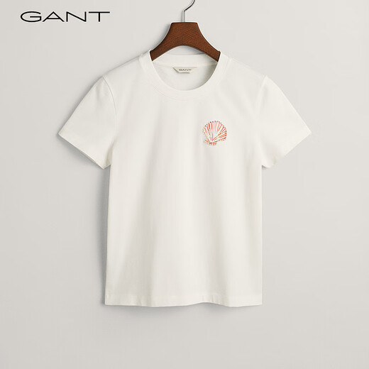 Gant/Gante New Damen-Tops modische, vielseitige, einfache und bequeme Muschelsticke mit kurzärärmernem, festen Farben runden Nacken T-Shirt 671-Pink L.