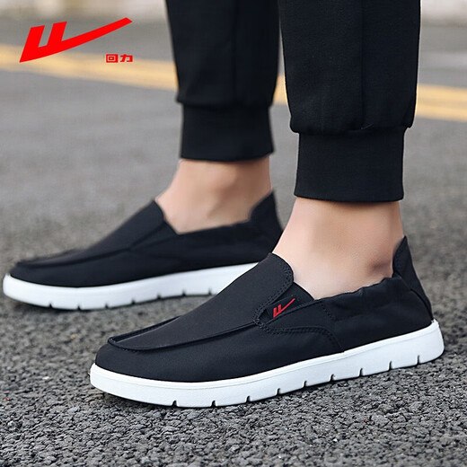 Pull back men's shoes, spring slip-on men's shoes, old Beijing cloth shoes, canvas shoes, casual men's solid color breathable lazy shoes for men, black and white 42