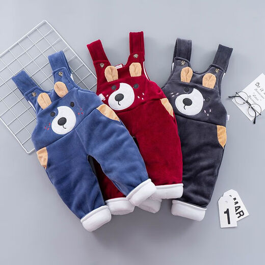 Disney children's overalls autumn and winter 1-3 year old baby thickened thermal pants for boys and girls one-piece open crotch overalls cotton pants sky blue open crotch pants 100 recommended height 85-95