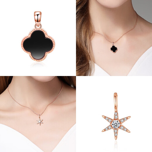 DL 1998 Fat Donglai same style four-leaf clover k gold pendant single pendant women's silver necklace color gold pendant without chain 18K rose silver single chain rose gold 38+5cm extension chain