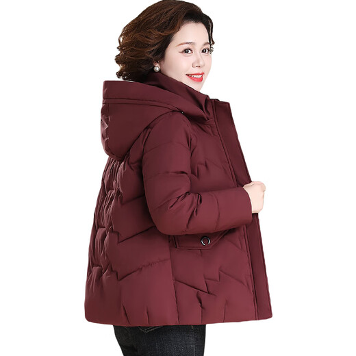 Aimaiyi middle-aged and elderly mothers autumn and winter short clothes and coats grandma autumn and winter velvet thickened hooded clothes for the elderly 196 wine red 4XL 130-145Jin Jin is equal to 0.5 kg