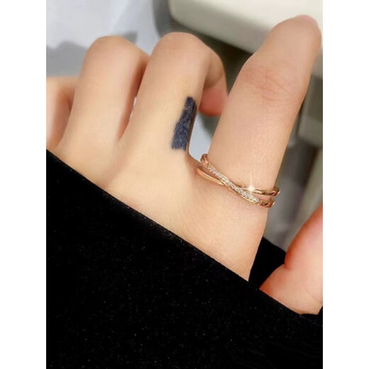 DL 1998 Fat Donglai same style ring color gold 18k gold rose gold AU750 women's plain ring double ring cross diamond ring tail ring free 8 US size (equal to 16-17 Hong Kong size)
