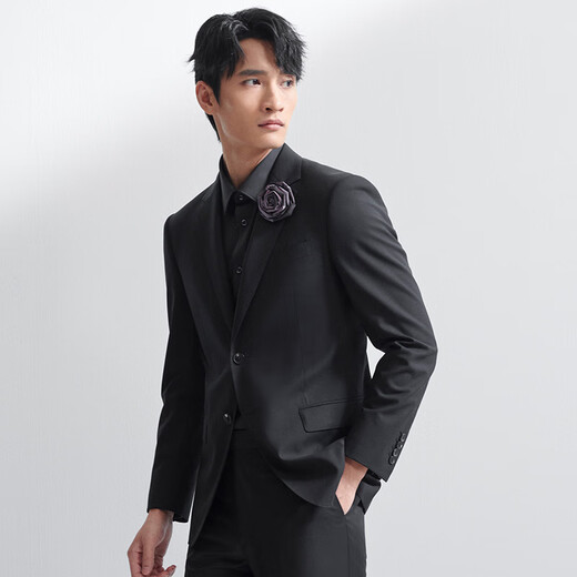 报喜鸟西服套装男士西装【澳洲绵羊毛】轻商务正装时尚上班西装西裤套装 黑色净色-标准-单开 48 A(175/96) /请备注腰围或裤子
