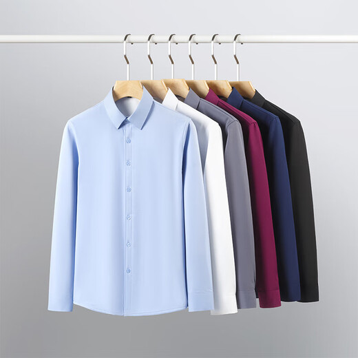 Thickened velvet, warm and cold-proof winter stretch long-sleeved shirt for men, business casual, professional commuting daily shirt, white velvet stretch shirt 3XL 42 recommended 145-160Jin Jin equals 0.5 kg