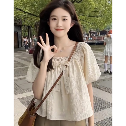 梦伊蓝（MENGYILAN）洋气夏季孕妇装套装甜美小清新减龄短袖孕妇上衣辣妈怀孕期托腹裤 蝴蝶结上衣+卡其托腹短裤【套装 L【建议100-120斤】