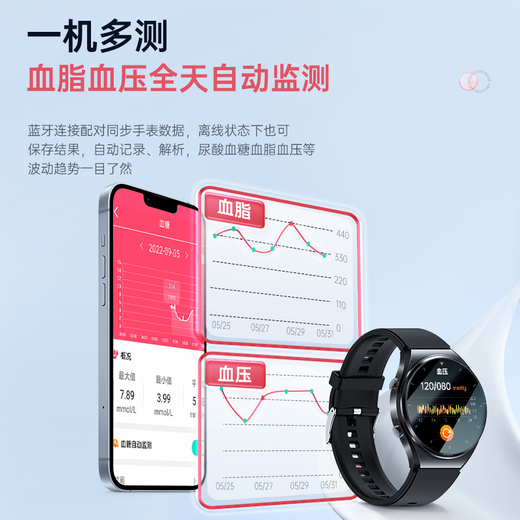 华为机适用医疗级血糖手表血氧血脂心率尿酸心电图运动睡眠健康 银色[血糖血脂血氧尿酸监测]