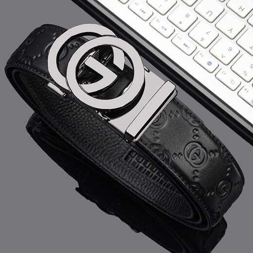 CswnKcsa belt luxury famous men's genuine leather belt round G automatic buckle business casual top layer cowhide belt for boyfriend gun buckle round G pattern ck653 high-end gift box 120cm