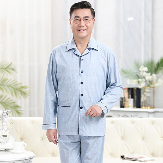 仅诗春秋老人睡衣男士纯棉长袖中老年睡衣男夏中年爸爸薄款全棉家居服套装休闲宽松老年人父亲纯棉睡衣 2687 XXL(145-160斤)