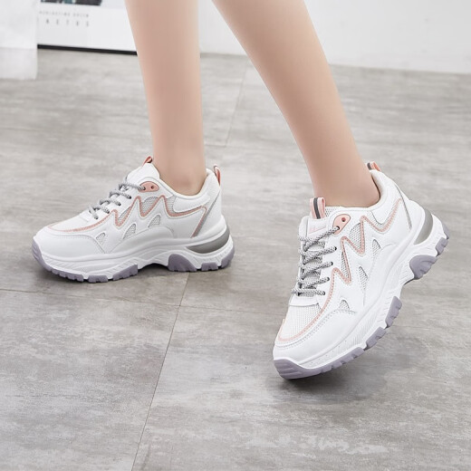 Warrior Warrior Women's Fashionable and Versatile Daddy Shoes Thick-soled White Shoes Textile Lightweight Breathable Casual Shoes Women's WXY-L346N White Powder 36