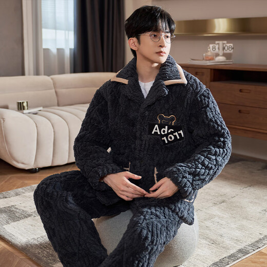 Pamachi Пижама Pamachi мужская зимняя стеганая трехслойная утолщенная плюс бархатная фланель теплая очень плотная хлопчатобумажная куртка комплект домашней одежды 9902 Размер XL (171-178см 130-155Цзинь Цзинь равен 0,5 кг)