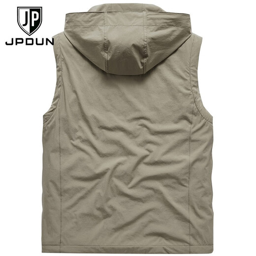 JP autumn and winter men's clothing with velvet vest hooded thick vest horse clip keeps warm 9906 khaki 2XL (suitable for 155 Jin [Jin equals 0.5 kg]-170 Jin [Jin equals 0.5 kg])