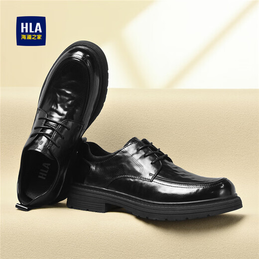 Heilan House Men's Shoes Autumn New Business Casual Leather Shoes Men's Hand Scratched Pattern Soft Surface Soft Wear-Resistant Formal Derby Shoes Men's Fashion Black Four Seasons Ready Stock 40