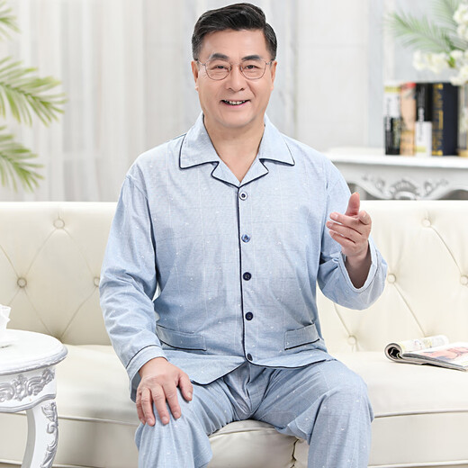 仅诗春秋老人睡衣男士纯棉长袖中老年睡衣男夏中年爸爸薄款全棉家居服套装休闲宽松老年人父亲纯棉睡衣 2687 XXL(145-160斤)