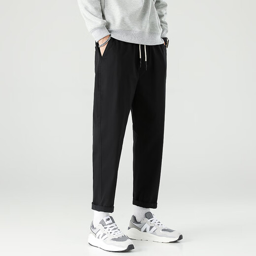 
Dingfengbaoluo casual pants straight nine-point trousers spring and summer trendy brand loose solid color men's pants 9904 black M