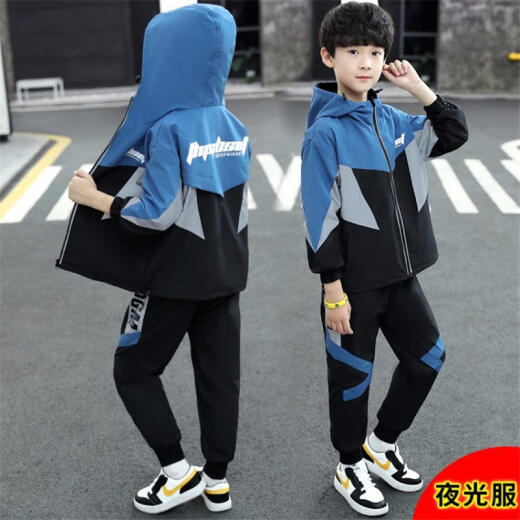 Children's Suits Autumn Clothes 2021 New Children's Clothing Boys Casual Sports Two-piece Suit Medium and Large Children's Men's Clothing Korean Fashion Autumn Clothes Trendy 6-10-13 Years Old Blue 150 Size Recommended Height Around 140-145