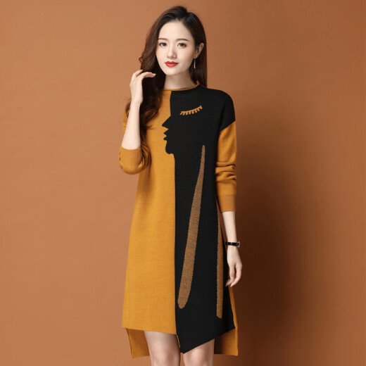 AUDDE2022 spring slim dress for women with sweater mid-length knitted bottoming skirt yw3D572 green camel XL