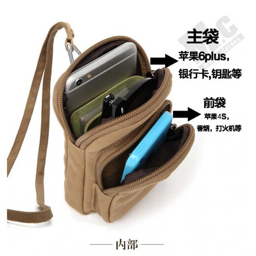 Men's waist bag holds mobile phone, mobile phone bag, men's running wrist bag, multi-functional canvas arm bag, construction site belt, men's belt, waist bag, mobile phone bag, upgraded version khaki