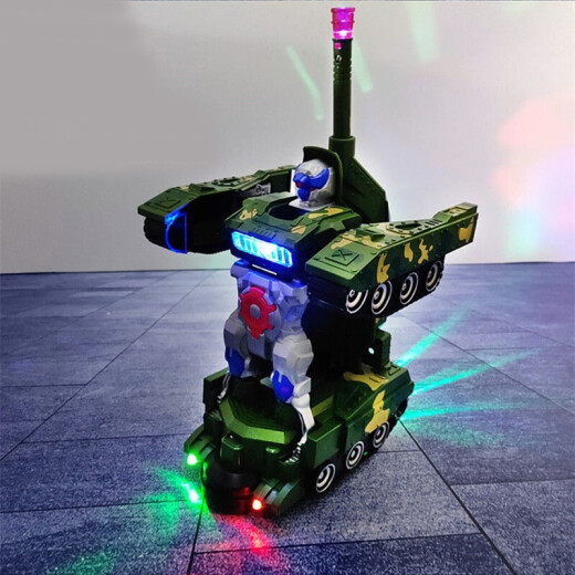 MAIERFEILE mini tank rechargeable toy deformation robot sound and light electric stunt car simulation model armored vehicle 28cm sound and light deformation tank (with charging set)