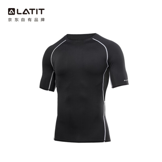 LATIT [JD.com's own brand] Sports T-shirt men's summer short-sleeved tops sweat-absorbent and breathable fitness training running T-shirt tights NZ9001-Black stitching-single short-sleeved-XL