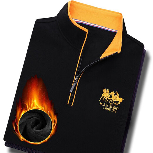 Meister Polo Paul T-Shirt Offizielle Marke Luxus Samt verdickte Stand Halsband Reißverschluss Langarm Langarm Herrenschildkrötenpolo Hemd Herrenherbst und Winter JR9905-A Schwarz L.