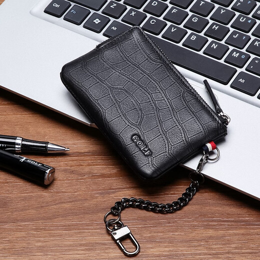 
GOLF key bag fashionable mini cowhide men's waist-hung car key bag multi-function key case black crocodile pattern