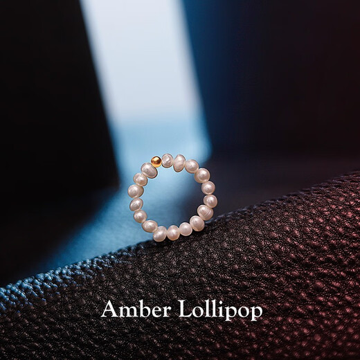 Amber Lollipop Wang Yuwen's same style millet bead ring women's pearl ring anniversary birthday gift for girlfriend and wife Pearl White (Freshwater Pearl)
