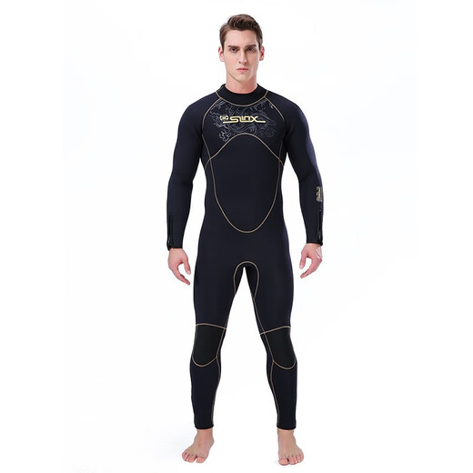 SLINX 5mm one-piece wetsuit for men and women, thickened suede lining, warm and cold-proof suit, swimsuit, surf suit, jellyfish suit, black men's XL men's
