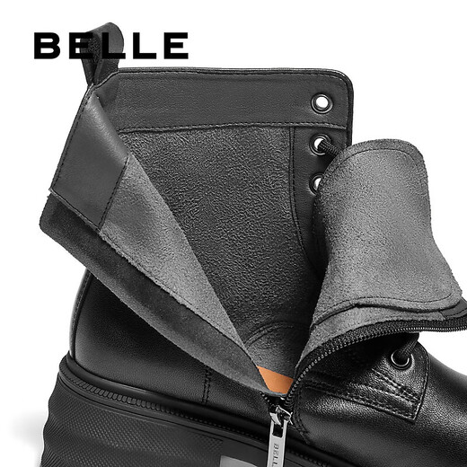 百丽（Belle）厚底增高马丁靴女商场款真皮户外短靴3N140DD4预售 黑色-单里 34 (220mm)