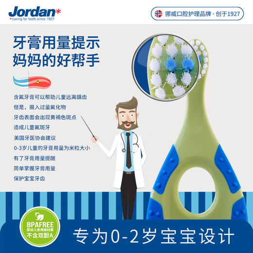 Jordan imported toothbrush for infants and children, gum protection toothbrush, 0-2 years old (single pack), random color