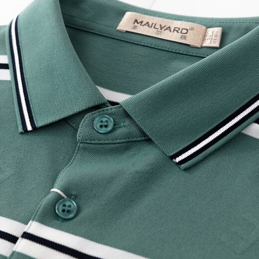 
MAILYARD/Melya Short-sleeved T-shirt Mulberry Silk Business Casual Men's Fashion Lapel T-shirt 753 Green and White Strips M/48