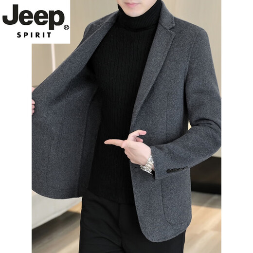 JEEP SPIRIT wool suit men's business casual double-sided woolen coat youth fashion high-end cashmere suit woolen coat 8803 black wool double-sided woolen suit M suitable for 95-120Jin Jin equals 0.5 kg