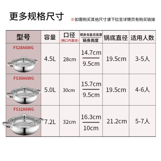 ASD ASD hot pot 304 stainless steel clear soup hot pot basin 30CM soup pot household pot open flame special FS30A6WG free soup spoon colander