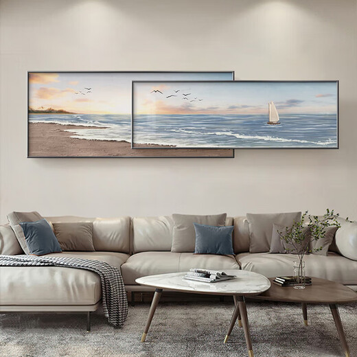 
Luzhique is smooth sailing and living room decoration paintings modern simple sofa background wall hanging paintings atmospheric sea view superimposed murals Haijing Xintian A 50*12040*120 champagne gold paintings plus glass