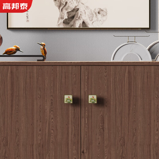 高邦泰珐琅彩柜门黄铜拉手景泰蓝新中式轻奢抽屉橱柜实心把手 GBT12178牡丹 直径120孔距96mm