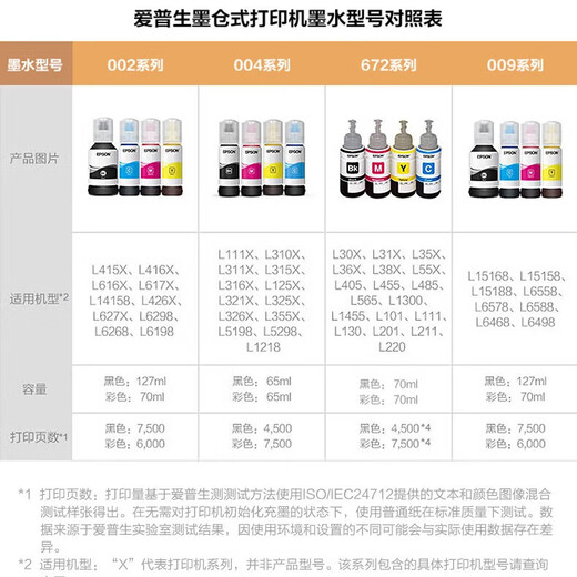 爱普生原装T002黑彩色墨水 L4158 L4168 L6168 L6178/L6198打印机 T002 BK黑色/127ml7500页/盒装