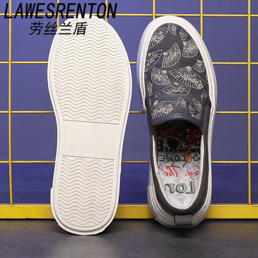 Lawesrenton Brand Trendy imprimé Chaussures pour hommes 2025 Été Nouveaux mocassins respirants Chaussures décontractées polyvalentes Grey Fan Fan 39