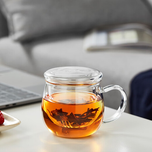 Mesni tea cup glass tea water separate cup tea set floral tea cup thickened heat-resistant glass water cup home office tea cup Big Bee (thickened version) 450 ml