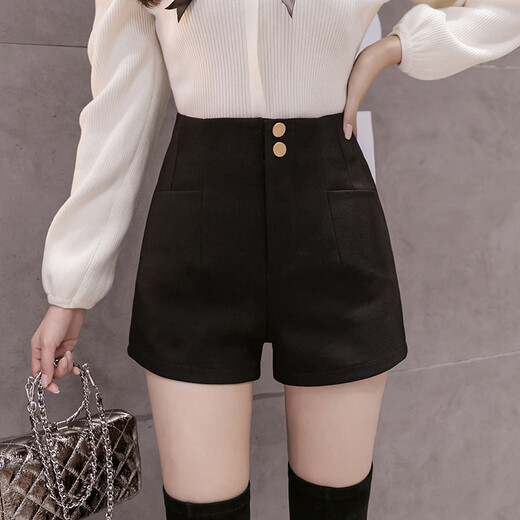 Oubaixi 2025 new winter velvet suit shorts for women, spring, autumn and winter high-waisted black A-line leggings, black XL