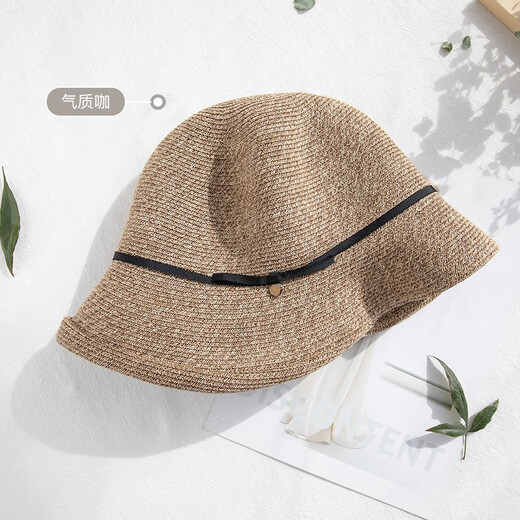 Siggi sun protection hat for women spring and summer sun protection retro small pot hat vacation fisherman hat sun hat foldable cool hat straw hat temperament coffee M (56-58CM)
