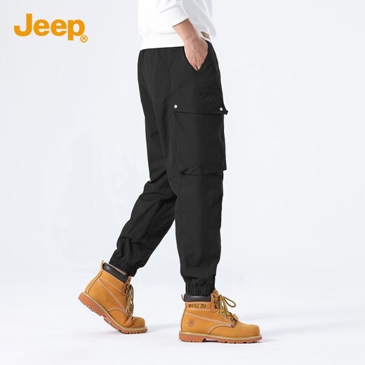 吉普（JEEP）休闲裤男简约工装风百搭青年潮流宽松束脚裤子男1105 黑色 L 