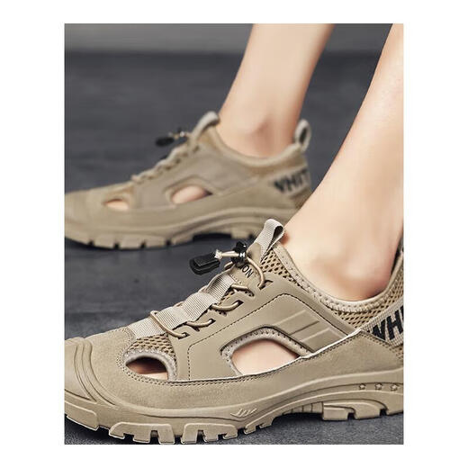 
Yilin Yue Sandals men's summer breathable bag head men's shoes sports non-slip hole shoes outside wearing driving dual-purpose beach sandals sandals sandals 12202 black single layer 39