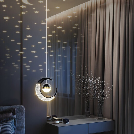 Muduo Bedside Chandelier Modern Simple Light Luxury 2025 New Nordic Design Creative Personalized Moon Bedroom Chandelier Crescent Gold 20CM2m Crane Line LED Three-color Dimming