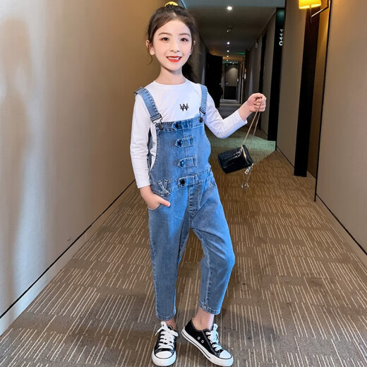 Children's Clothing Girls Overalls Suit 2020 New Autumn Clothing 9 Medium and Big Children's Jeans Sidiyu 6 Girls Long Sleeve T-Shirt 8 Children's Casual Two-piece Set White T-shirt + Pants 130 [Suitable for height 120-130 cm]