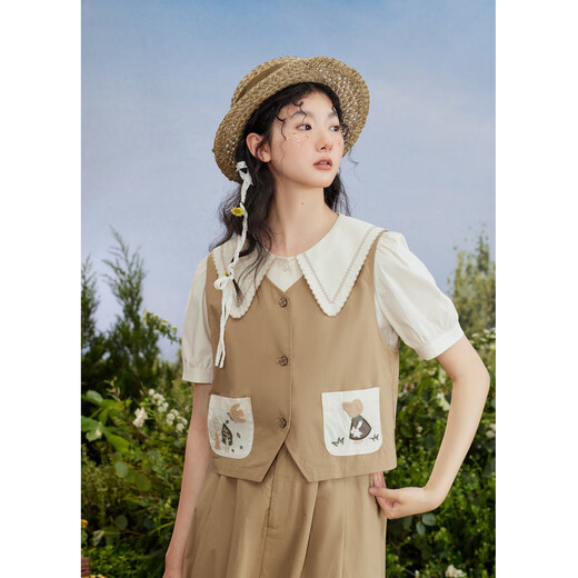 Zihan (ZIHAN) Zihan khaki vest shirt skirt suit women's summer forest pastoral style niche three-piece set khaki XS