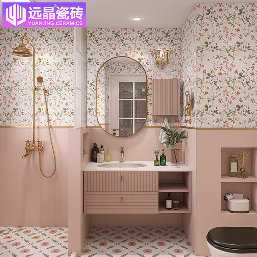 远晶卫生间瓷砖300x600墙砖厨房法式复古连纹花砖地砖南洋风瓷片广东 FW3519P-哑光全瓷-300*300