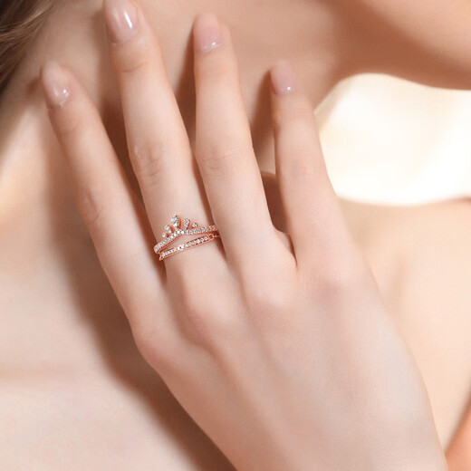 Chiba Jewelry 18k gold rose gold diamond ring for women soft chain row of diamonds adjustable ring for girlfriend birthday gift adjustable ring