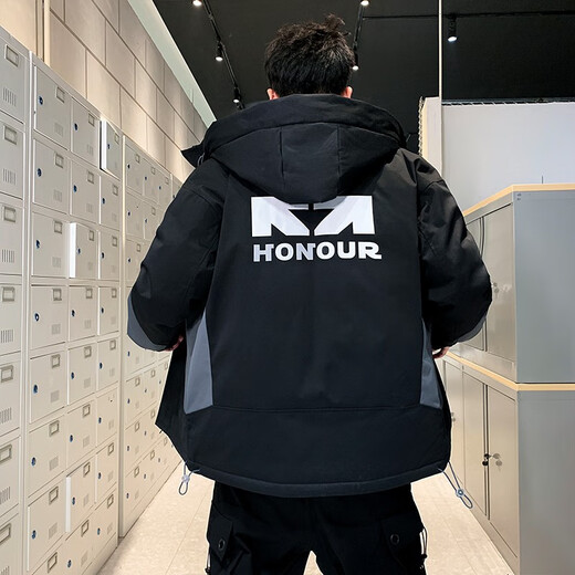 Carls Plus Size Men's Down Jacket for Fat Men Winter Trendy Brand Thickened Jacket Plus Fat Extra Large Warmth Handsome Hooded Korean Version Black 7XL (220-240Jin Jin is equal to 0.5kg)