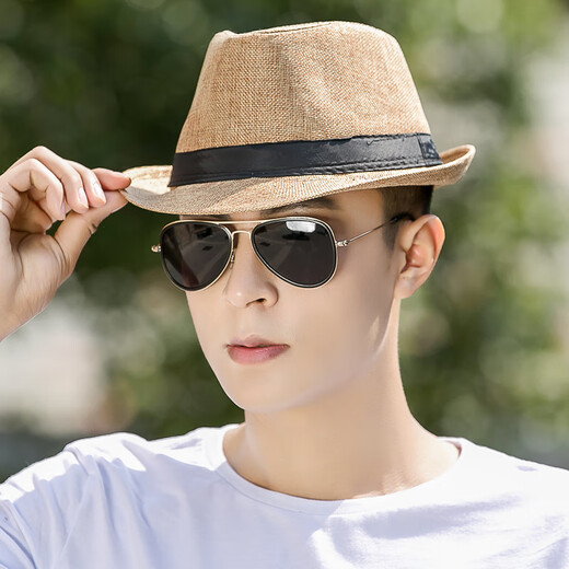 Oufandi Good Things Cowboy Hat Men's Spring and Autumn Top Hat Outdoor Sunshade Casual Jazz Hat Korean Style Trendy Middle-aged Top Hat Khaki One Size 56-58cm