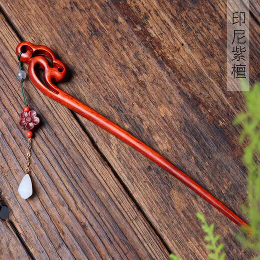 Indonesian red sandalwood phoenix pattern hairpin, ancient style Hanfu tassel hairpin, high-end daily hairpin, phoenix pattern tassel hairpin