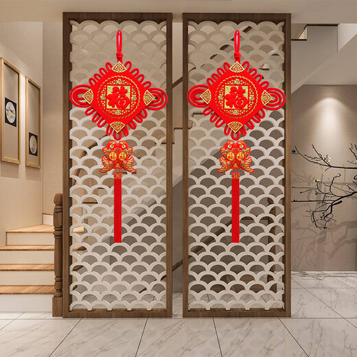 
Chinese knot pendant living room large size Fu characters double-faced couplet TV wall decoration housewarming Spring Festival wedding festive decoration TV background wall entrance door festive wall hanging opening gift medium size five blessing door hanging ear (single)